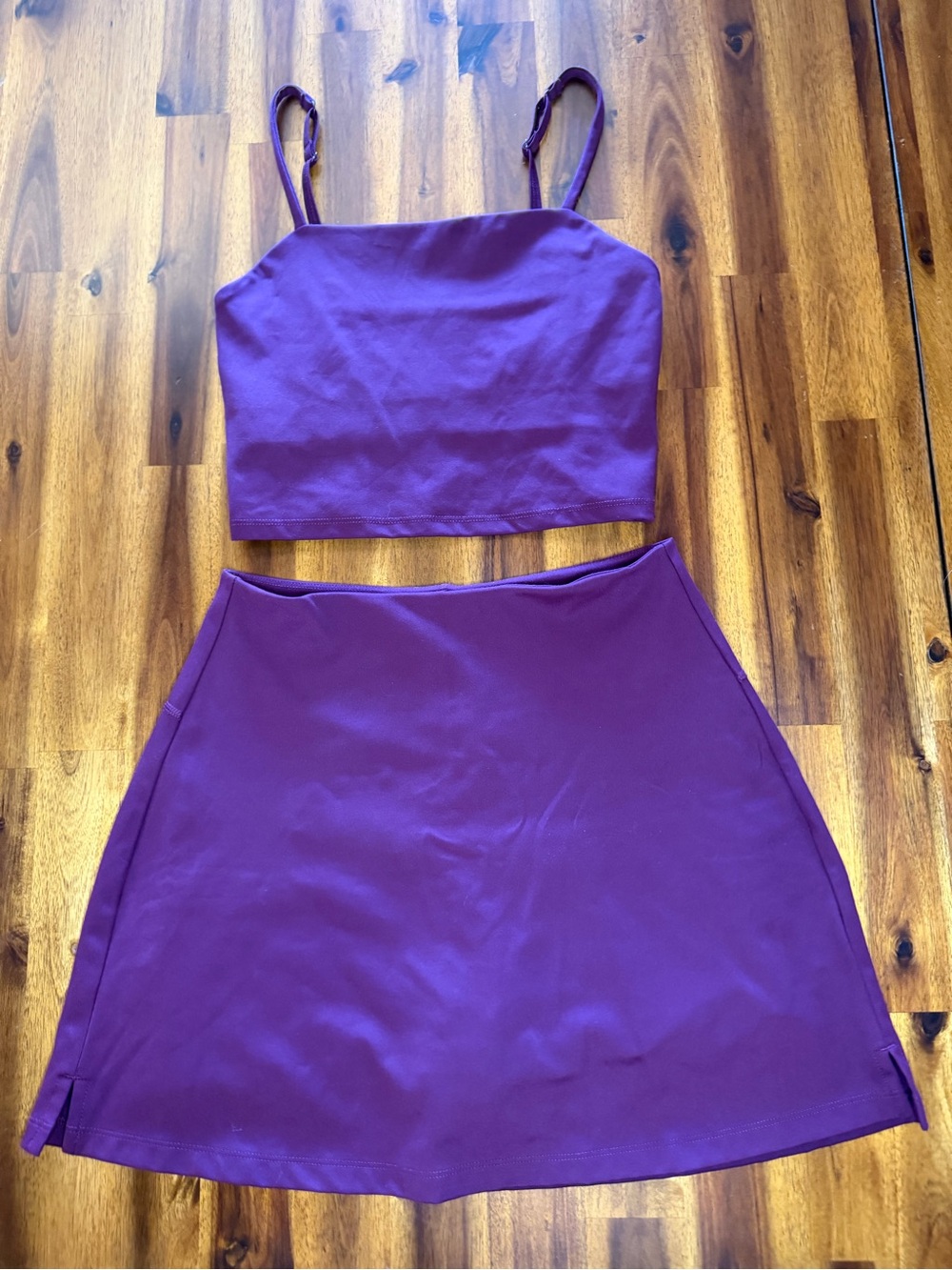 Girlfriend Collective Plum Two-Piece Sports Bra Crop Top & Skort Matching Set